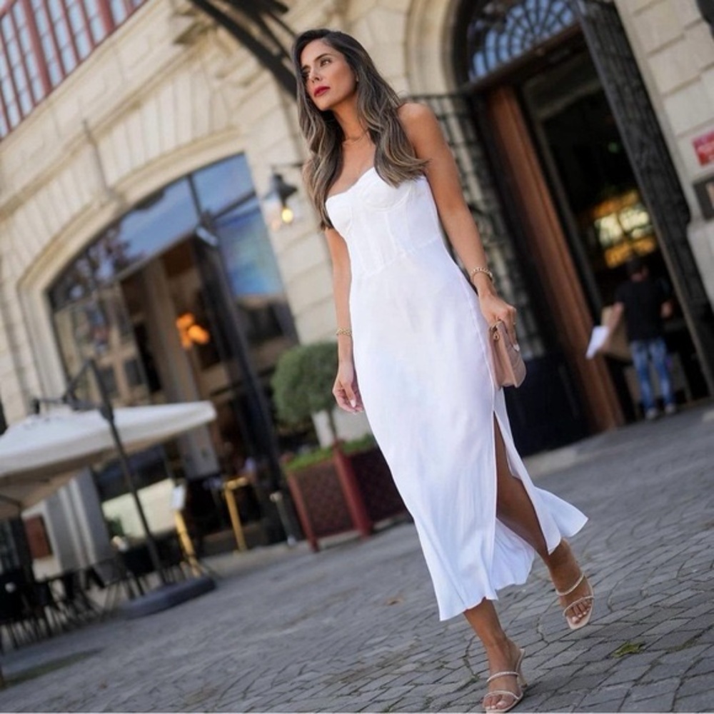 ZARA RHINESTONE CORSET MIDI DRESS White Bride